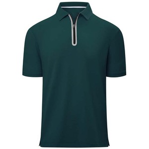 Men's Dark Green Short Sleeve Breathable Plus Size Jersey for <b>Shirt</b> Knitted Solid Color Casual Zipper <b>Collar</b> - Product Image 1