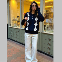 Pull en cachemire pour femme, haut de gamme, jacquard, motif losanges, polo en cachemire pour l'automne, logo personnalisé du fabricant