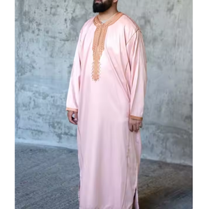 Lightweight Men's Moroccan Traditional Embroidered Muslim Thobe Soft Breathable Refined <b>Decorative</b> Accents Vintage Floor Length - Product Image 1