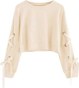 OEM High Quality Womens Plain Color Hoodie Breathable Crop <b>Top</b> Long Sleeve Pullover - Product Image 3
