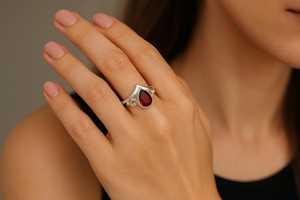 Sterling <b>Silver</b> Teardrop <b>Garnet</b> <b>Ring</b> Vintage Inspired Filigree Design January Birthstone Jewelry Handmade Gemstone <b>Ring</b> - Product Image 4