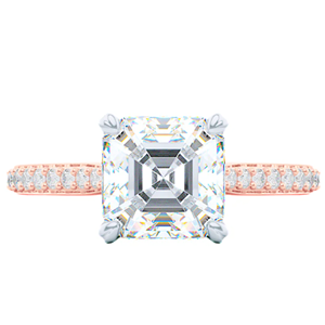 Asscher de diamante cultivado en laboratorio de 1,4 quilates y solitario de forma redonda con anillo de compromiso de acento en oro sólido de 14 quilates para mujer joyería fina - Product Image 1