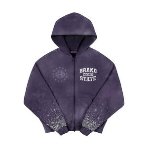 Sudadera con Capucha Personalizada 100% Algodón, Lavado Ácido, Cierre de Cremallera, Pedrería, Cuello con Capucha de Alta Calidad, Impresión Serigráfica, Secado Rápido, Unisex, Invierno - Product Image 4