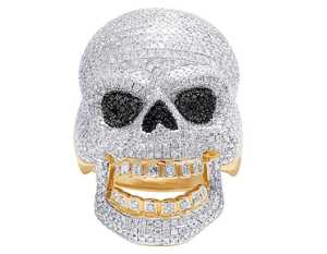 Moissanite <b>Skull</b> Men's Ring Rhodium Plated Ice Gold Hip Hop Style Round Brilliant Cut for Wedding & Party - Product Image 2