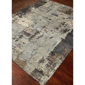 Alfombra Kavi Gris y Negra Anudada a Mano de Lana y Seda de Bambú, Diseño Abstracto Moderno en 3D para Sala de Estar - Modelo Esk-439 - Product Image 2