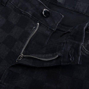 2025 jean skinny à motif à carreaux droit noir personnalisé pour hommes pantalon évasé taille moyenne Style de rue haute - Product Image 4
