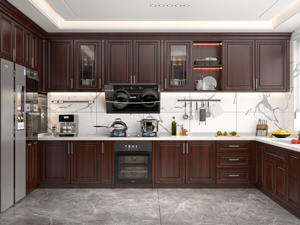 Mueble de Cocina Modular Completo en Forma de U, de Madera Maciza con Acabado Lacado, Estilo Clásico Antiguo para Hotel, con Isla - Product Image 5