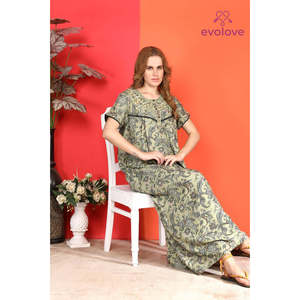 Camisón Evolve Alpine Casual de Longitud Completa con Bolsillo Lateral, Bordado en el Escote, Tejido Suave, Cierre Elástico en la Cintura, Estilo Adorable - Product Image 1