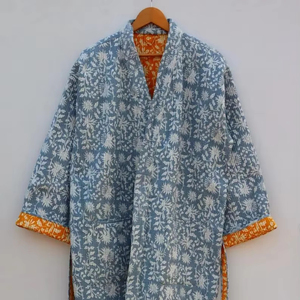 Hecho a mano tejido indio acolchado bloque estampado Reversible Kantha Robe estilo Kimono japonés chaqueta de invierno cinturón de corbata multicolor Casual - Product Image 1