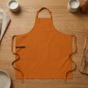 Rust Orange Canvas Bib <b>Apron</b> <b>with</b> Heavy Duty Reusable Multiple <b>Pockets</b> Adjustable Neck Strap for Cleaning Supplies - Product Image 1