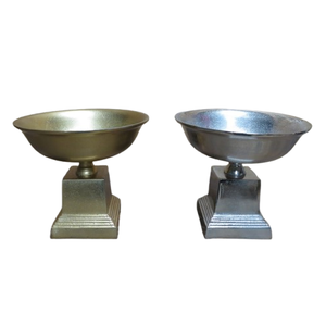 Juego de 2 jarrones de urnas antiguas doradas y plateadas en Base cuadrada para Decoración de mesa de boda, jarrón de urna de mesa para exteriores de diseño único - Product Image 1