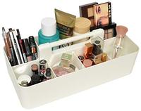 Organisateur de maquillage moderne et portable en plastique, panier compartimenté avec poignée, rangement de salle de bain pour pinceaux de maquillage, fards à joues et palettes de fards à paupières