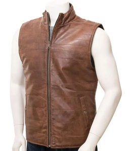 Respirant hiver chaud hommes en cuir gilet manteau tenue décontracté prix raisonnable hommes en cuir gilet personnalisé - Product Image 4