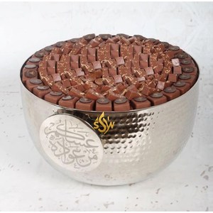 Bol de service en acier inoxydable avec dattes au chocolat Design martelé couleur argent pour fêtes et décoration de table en toutes occasions Bol à bonbons - Product Image 1