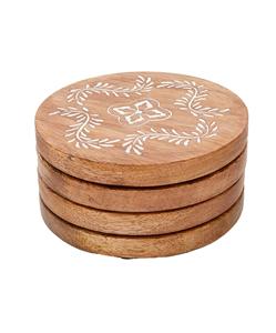 Sous-verres en bois sculpté pour boissons avec support ensemble de 4 sous-verres en bois faits à la main taille personnalisée couleur bois naturel - Product Image 1