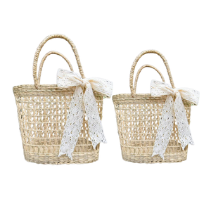 Bolsa de paja ecológica, bolso de mano de hierba marina de Vietnam con lazo tejido a mano y cestas de regalo personalizadas para el Día de San Valentín - Product Image 1