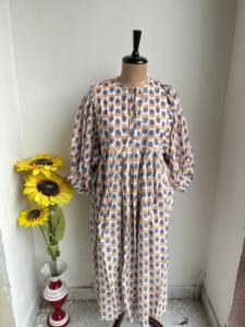 Robe en pur coton indien bloc imprimé coloré été terreux élégant confortable vêtements de jour tenue de plage Boho Maxi robe cadeau pour elle - Product Image 4