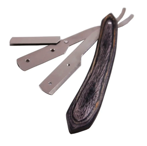 Maquinilla de afeitar desechable profesional para salón con mango de madera negro Afeitado de garganta de corte recto para barberos-Forma de polvo - Product Image 2