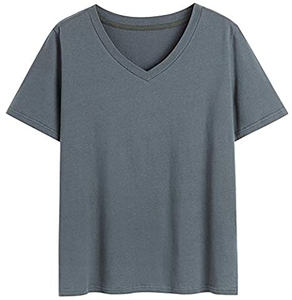 Camisetas elegantes para mujer 100% algodón cuello redondo cuello en V Top corto cómodo verano moda Casual traje elegante - Product Image 1