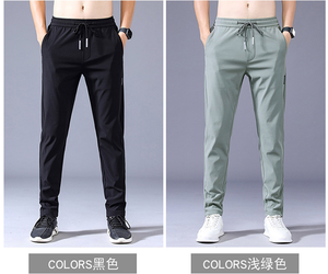 กางเกงยืดผ้าไอซ์ซิลค์สำหรับผู้ชายกางเกงกีฬาขาตรงเอวหลวมระบายอากาศได้ดีสีพื้นกางเกงกีฬาบาง - Product Image 5