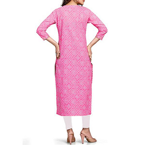 ปากีสถาน Kurtis ยาวและตรงสำหรับผู้หญิงสีชมพูพิมพ์ผู้หญิง Kurtis - Product Image 2