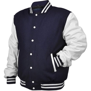 Chaqueta Varsity Deportiva Personalizada: Diseño Clásico Estilo Letterman en Azul Marino y Blanco, Alta Calidad - Product Image 3