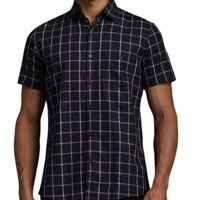 Baju Pria lengan pendek kotak-kotak, baju pria kasual lengan pendek, desain Logo kustom, serbaguna, untuk musim semi