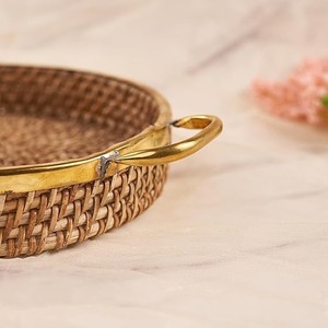 Faizacraft 2025 Meilleure vente en gros Organisateur de cuisine à domicile Plateau en rotin avec poignées Plateau arrondi Fabriqué en Inde pour le Ramadan - Product Image 1