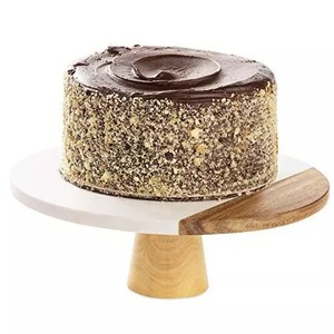 Modern Artisan Wood and Marble Top Dessert Cake Display <b>Stand</b> Stylish for Pastries <b>Tea</b> Time Gathering High-End Home Decor Events - Product Image 2