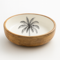 Mangkuk kayu mangga desain pohon palem emas, buatan tangan dekorasi Salad buah melayani piring dapur kayu Artisan pedesaan