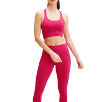 Set Yoga 2 Potong Wanita Grosir Kustom OEM, Bra Olahraga Tanpa Jahitan Pinggang Tinggi, Celana Pinggang Elastis Bahan Spandex Nylon Bernapas