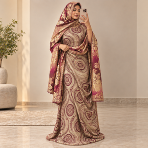 Ensemble complet de luxe Fransawi Dirac imprimé crème bordeaux avec Garbasaar floral pour les fêtes de mariage somaliennes - Product Image 1
