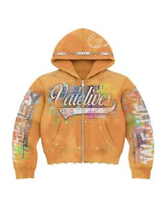 Sudadera con Capucha Unisex de Invierno, 100% Algodón, Felpa, con Pedrería Brillante, Estampado Digital, Moda Urbana, Suministro al por Mayor - Product Image 2