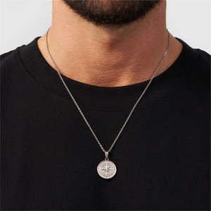 Pendentif pour homme Hallmark, boussole en argent, chaîne à maillons géométriques en or 18 carats, rhodium, diamant, rubis, perle, classique, tendance, pour fiançailles - Product Image 4