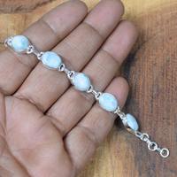 Bracelet de charme de luxe Larimar en argent sterling 925, dix pierres ovales, pierres précieuses naturelles faites à la main, certifiées GIA, cadeau unisexe