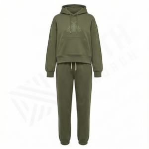 Conjunto Deportivo de 2 Piezas para Mujer, Sudadera con Capucha de Felpa Gruesa de 320 g/m², Pantalones Deportivos, Color Personalizado - Product Image 1