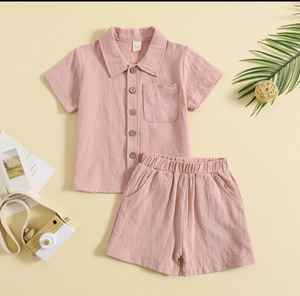 Conjuntos cortos informales de algodón de verano con estampado de corona geométrica tela no elástica Regular manga corta botón frontal transpirable - Product Image 2