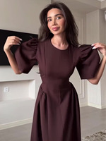 Nouvelle collection printemps 2025, robe élégante et stylée pour femmes, col rond, manches courtes et jupe ample