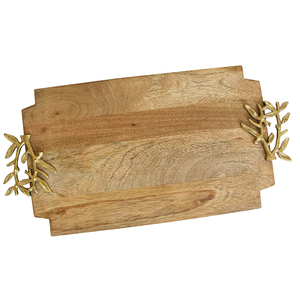 Bandeja de Madera de Alta Calidad con Detalles Florales de Metal Plateado para Servir Comida en el Hogar, Bandeja Decorativa Moderna - Product Image 5