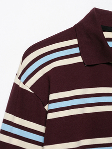 Moda Mujer con botón a rayas pulóver camisas Vintage Polo cuello manga larga Mujer Chic señora Tops - Product Image 6