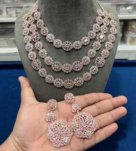 Triple Layered <b>Cute</b> Bridal Emerald Choker Necklace Set with Earrings 14K Gold Plated Women's Jewelry for Party Wear and Gift - Product Image 3