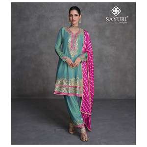 Último diseñador Fab Zone Organza seda bordado secuencia trabajo Salwar traje Georgette tela - Product Image 3