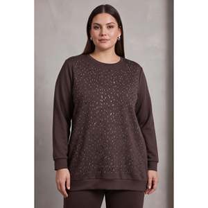 Sudadera de punto modal de talla grande con detalles, color café - Product Image 1