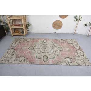 พรมขนสัตว์วินเทจขนาด3.9x7.2ฟุตลายปะต่อสีเบจสีชมพูดีไซน์สี่เหลี่ยมโถงทางเดินสำหรับฤดูร้อนห้องนั่งเล่นน้ำยางใหม่ - Product Image 3