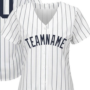 Fabricante de fábrica, jersey de béisbol clásico personalizado blanco azul marino a rayas, ropa deportiva personalizada para tu equipo ganador - Product Image 4