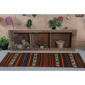 Alfombra turca clásica Vintage de 2,3x6,4 pies, diseño tradicional de retazos rojo y verde, tejido plano de látex de lana, nuevo pasillo de área grande - Product Image 1