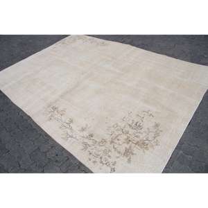 Alfombra Turca Vintage de 7x9.5 pies, Alfombra Blanca a Cuadros - Product Image 2