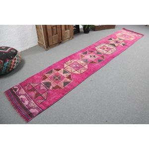 2.2x12 ft Vintage <b>Rug</b>, Turkish <b>Runner</b> <b>Rug</b>, Pink Moroccan Wool <b>Rug</b> - Product Image 2