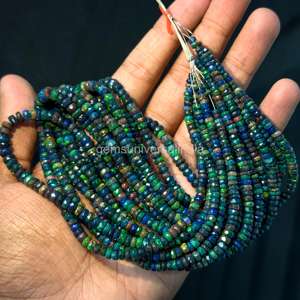 Cuentas facetadas de ópalo etíope negro brillante, cuentas de ópalo negro para la fabricación de joyas, suministros de fabricante indio. - Product Image 2