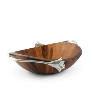 Cuenco de madera para servir de mesa, tamaño personalizado, producto más vendido, cuenco de madera con mango de metal - Product Image 2